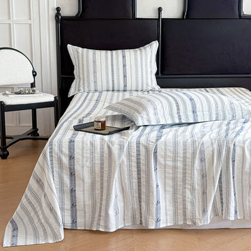 Copriletto in puro cotone jacquard a righe - Blu - 2 federe - 48cm x 74cm - image 0