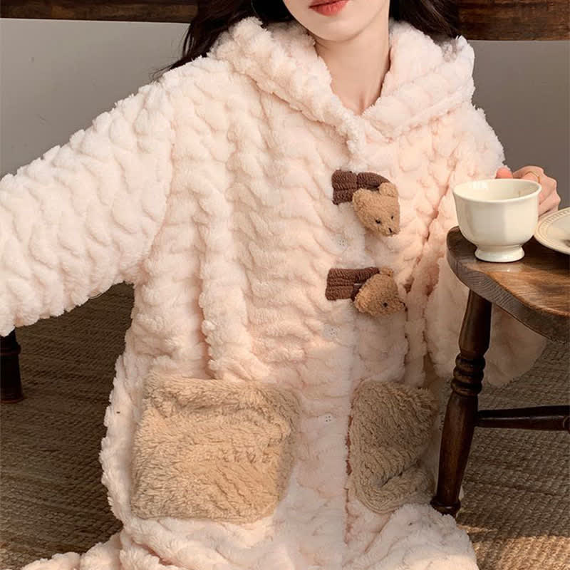 Accappatoio con cappuccio e bottone in peluche a forma di orso - Vestaglia + Pantaloni - 2XL - image 3