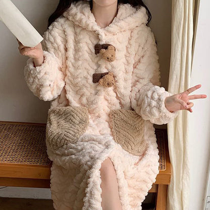 Accappatoio con cappuccio e bottone in peluche a forma di orso - image 2