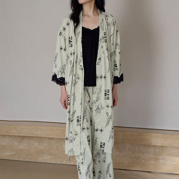 Pigiama con vestaglia floreale nera (3 pezzi) - image 0