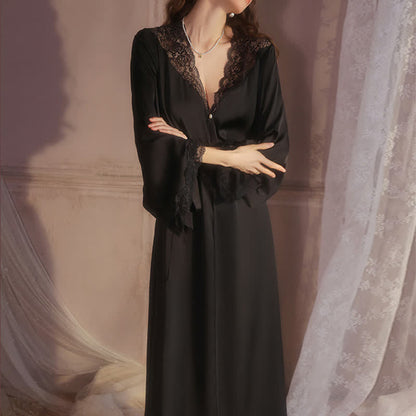 Accappatoio sexy in pizzo tinta unita - image 2