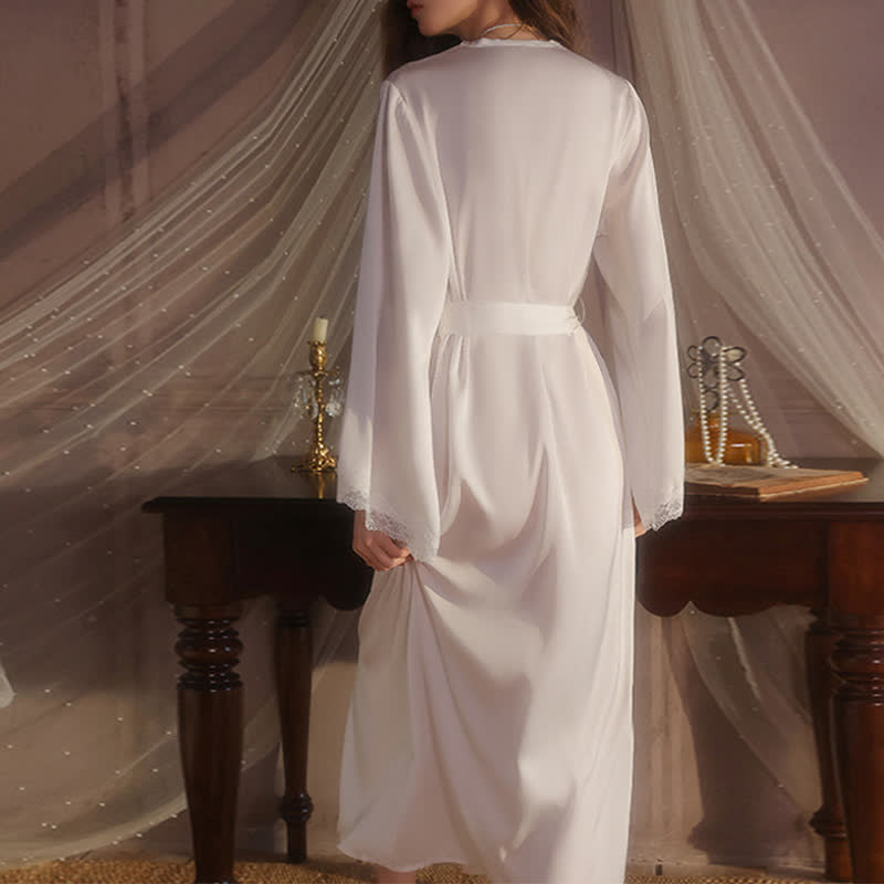 Accappatoio sexy in pizzo tinta unita - image 6