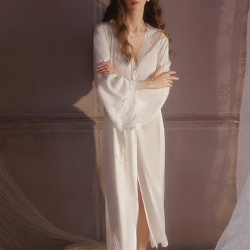 Accappatoio sexy in pizzo tinta unita - Bianco - XL - image 0