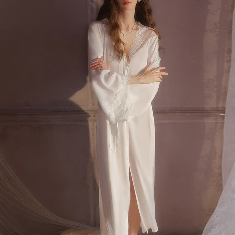 Accappatoio sexy in pizzo tinta unita - Bianco - XL - image 4