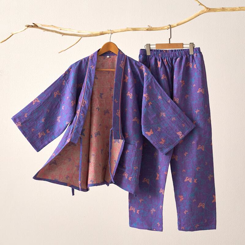 Completo da salotto in kimono di garza di cotone a farfalla - Viola - XL - image 1