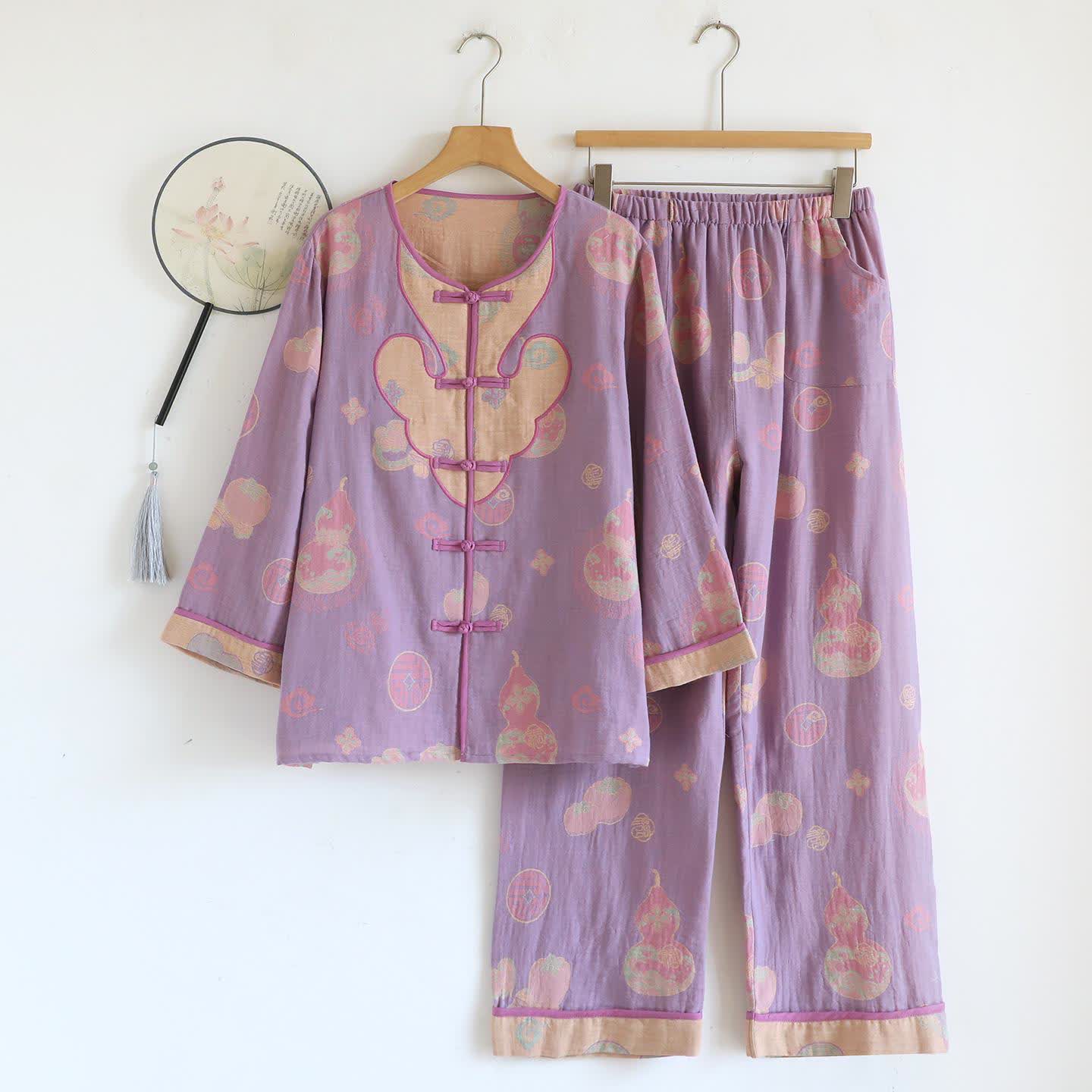 Pigiama in cotone con motivo zucca in stile orientale - XL - image 0
