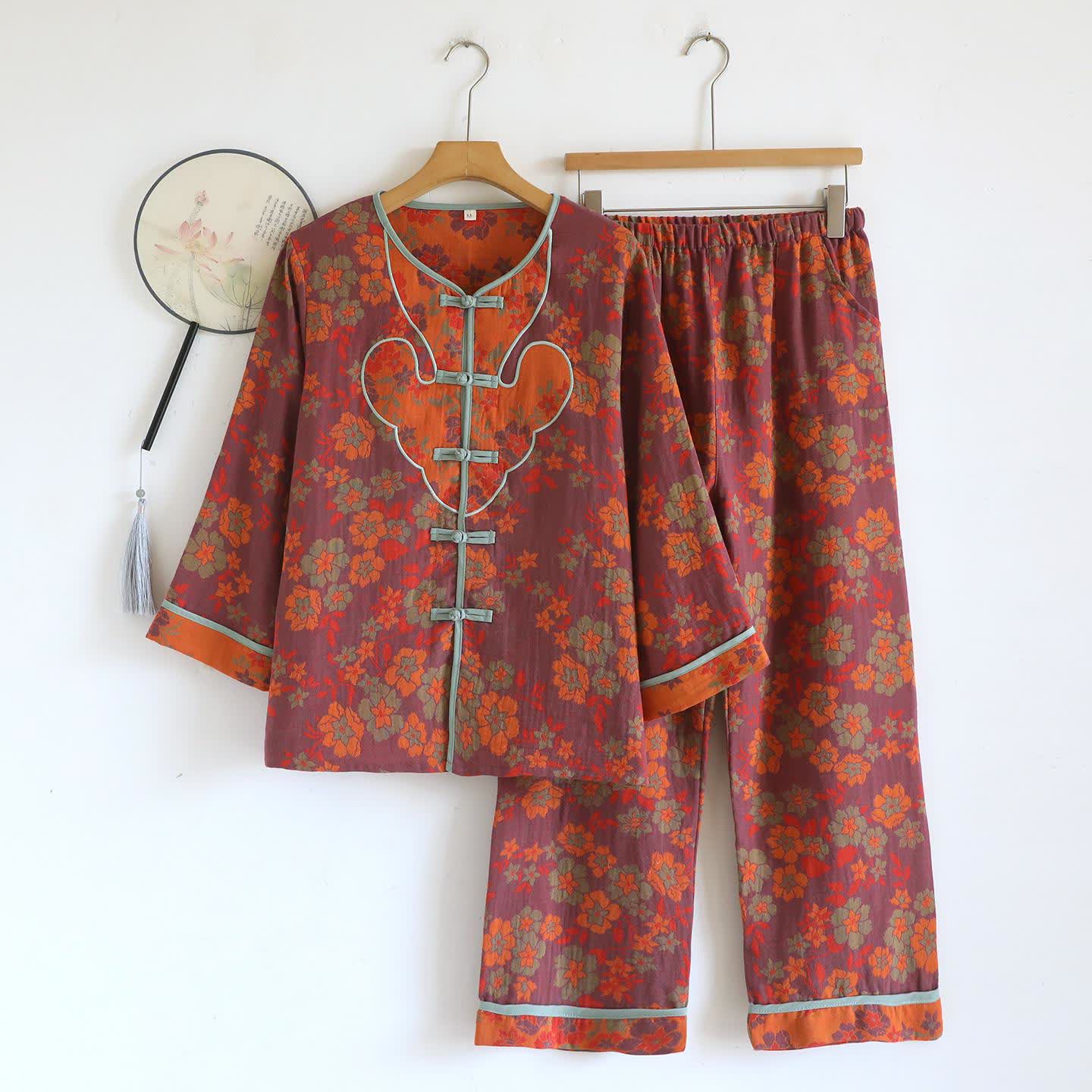 Pigiama in cotone floreale in stile orientale - XL - image 0