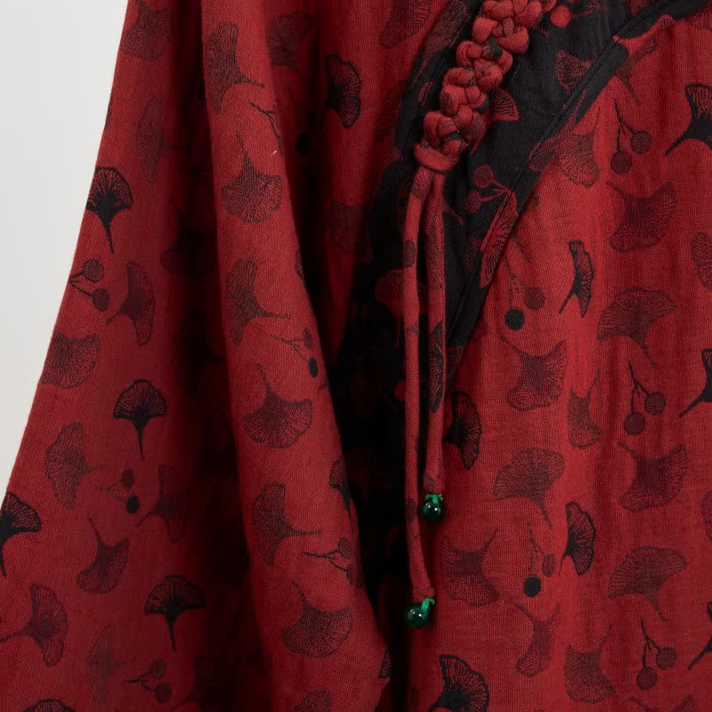 Pigiama in cotone con nappe orientali e foglie di ginkgo - image 3