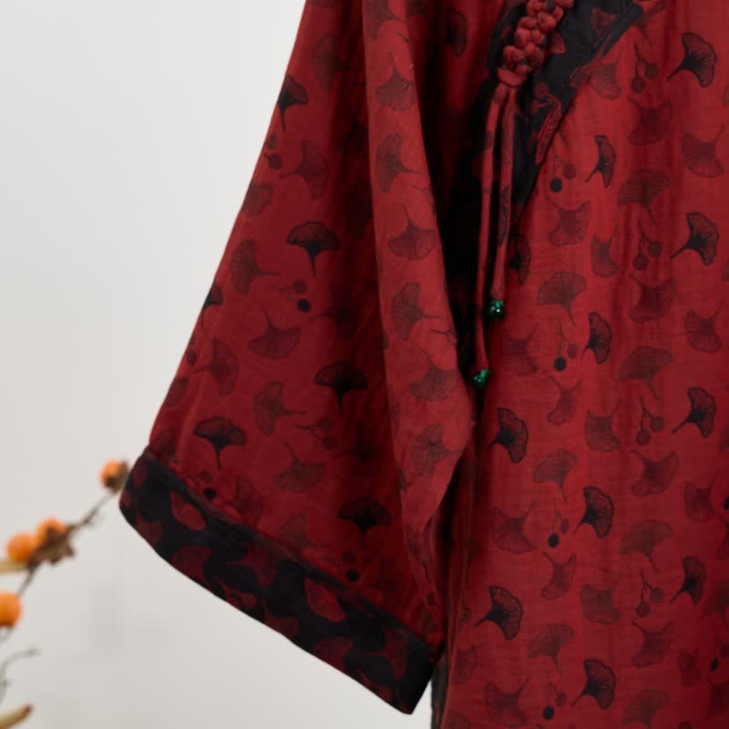 Pigiama in cotone con nappe orientali e foglie di ginkgo - image 4
