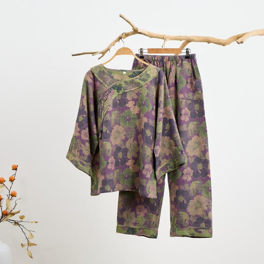 Pigiama in cotone con nappe orientali in fiore di pesco - 2XL - image 0