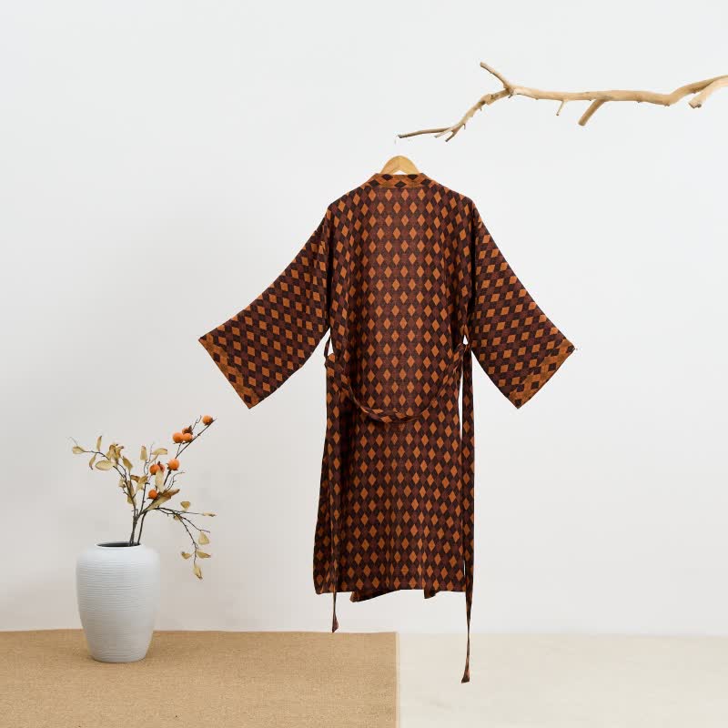 Kimono in garza di cotone a quadri a rombi - image 1