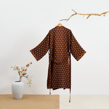 Kimono in garza di cotone a quadri a rombi - image 1