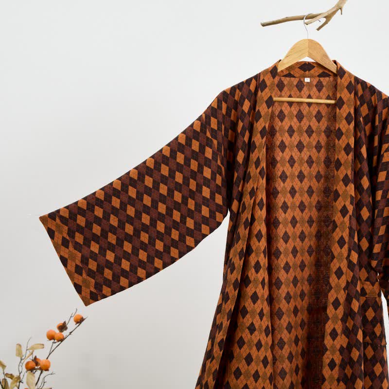 Kimono in garza di cotone a quadri a rombi - image 2