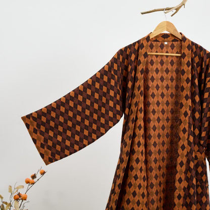 Kimono in garza di cotone a quadri a rombi - image 2