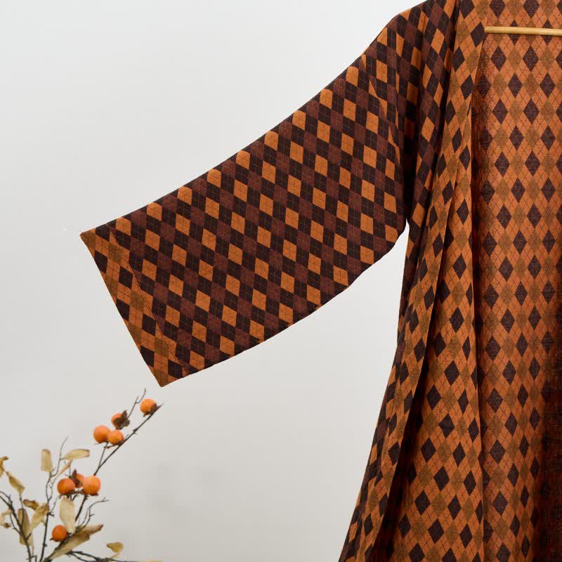 Kimono in garza di cotone a quadri a rombi - image 3