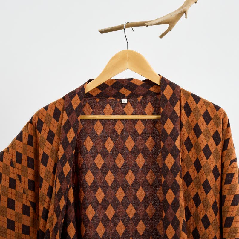 Kimono in garza di cotone a quadri a rombi - image 8