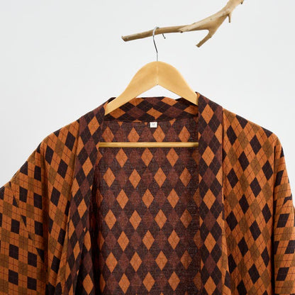 Kimono in garza di cotone a quadri a rombi - image 8