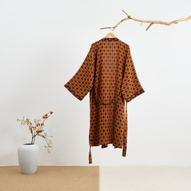 Kimono in garza di cotone a quadri a rombi - image 7