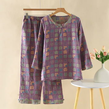 Pigiama a maniche lunghe in cotone vintage con gatto - XL - image 0