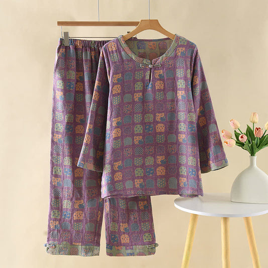 Pigiama a maniche lunghe in cotone vintage con gatto - XL - image 0