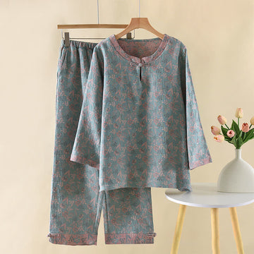 Pigiama a maniche lunghe in cotone vintage con stampa botanica - XL - image 0