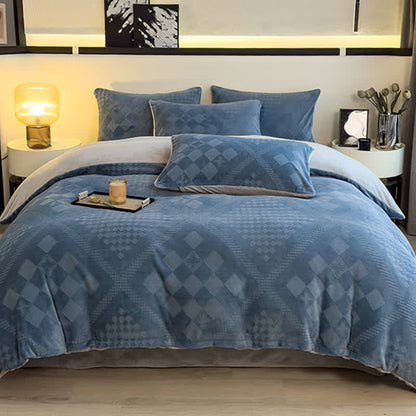 Set di biancheria da letto calda con motivo a quadri a rombi - Blu - Set di biancheria da letto - Matrimoniale Grande - image 10