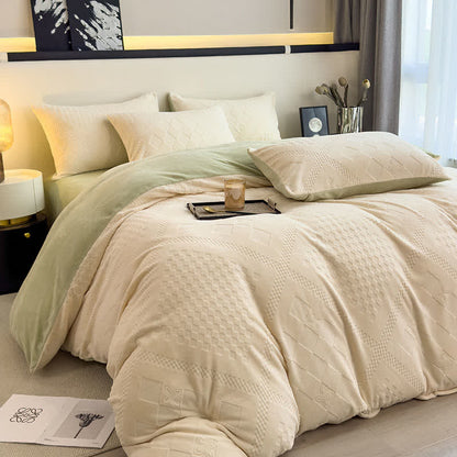 Set di biancheria da letto calda con motivo a quadri a rombi - Beige - Set di biancheria da letto - Matrimoniale Grande - image 0