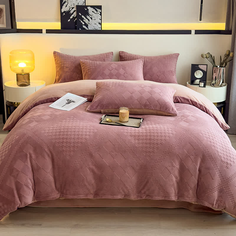 Set di biancheria da letto calda con motivo a quadri a rombi - Rosa - Set di biancheria da letto - Matrimoniale Grande - image 8