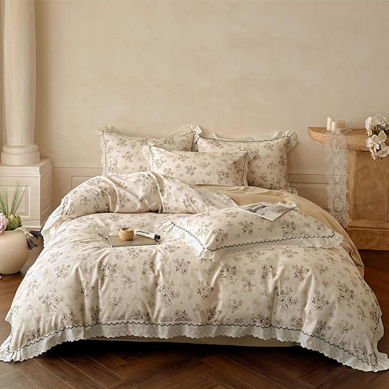 Set di biancheria da letto in cotone con stampa floreale arricciata - image 1