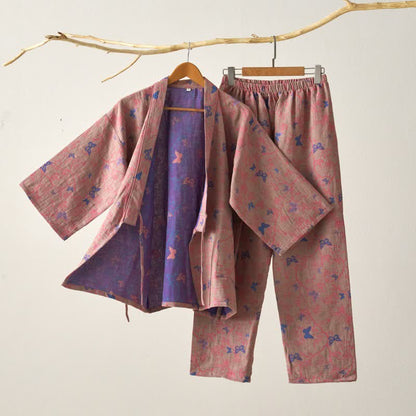 Completo da salotto in kimono di garza di cotone a farfalla - Marrone - XL - image 4