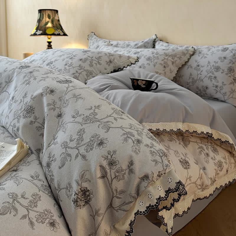 Set di biancheria da letto vintage in cotone con pizzo floreale - Grigio - Matrimoniale Grande - image 9