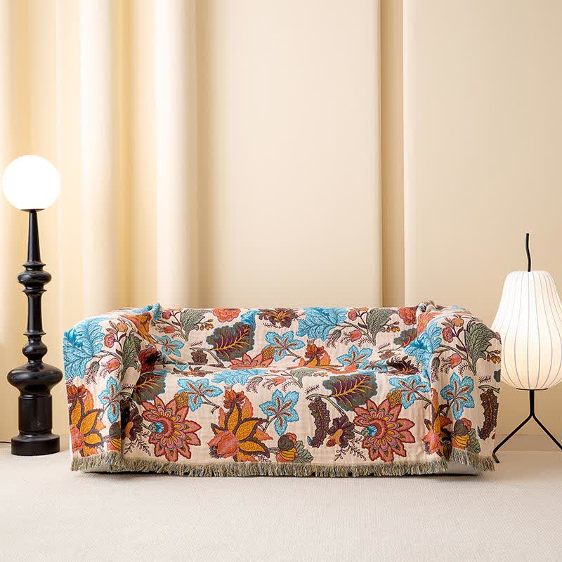 Trapunta in cotone con nappe floreali e foglie tropicali - image 1