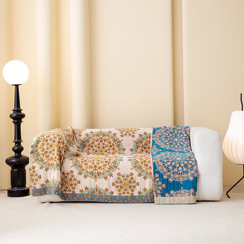 Trapunta in garza di cotone con motivo floreale vintage esotico - image 2