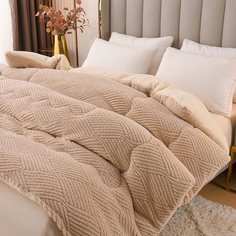 Coperta in peluche Sherpa jacquard a righe ondulate - image 1