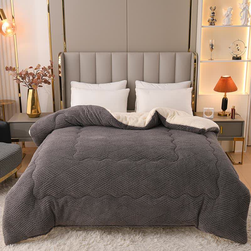 Coperta in peluche Sherpa jacquard a righe ondulate - Grigio scuro - Matrimoniale Grande - image 5