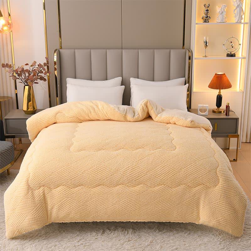 Coperta in peluche Sherpa jacquard a righe ondulate - Giallo - Matrimoniale Grande - image 3
