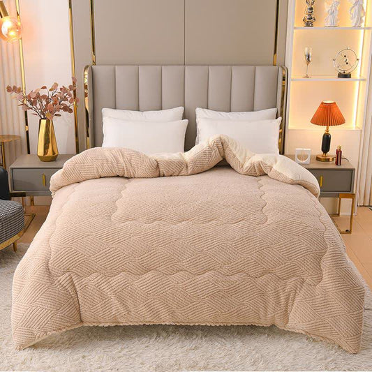 Coperta in peluche Sherpa jacquard a righe ondulate - Cachi - Matrimoniale Grande - image 0