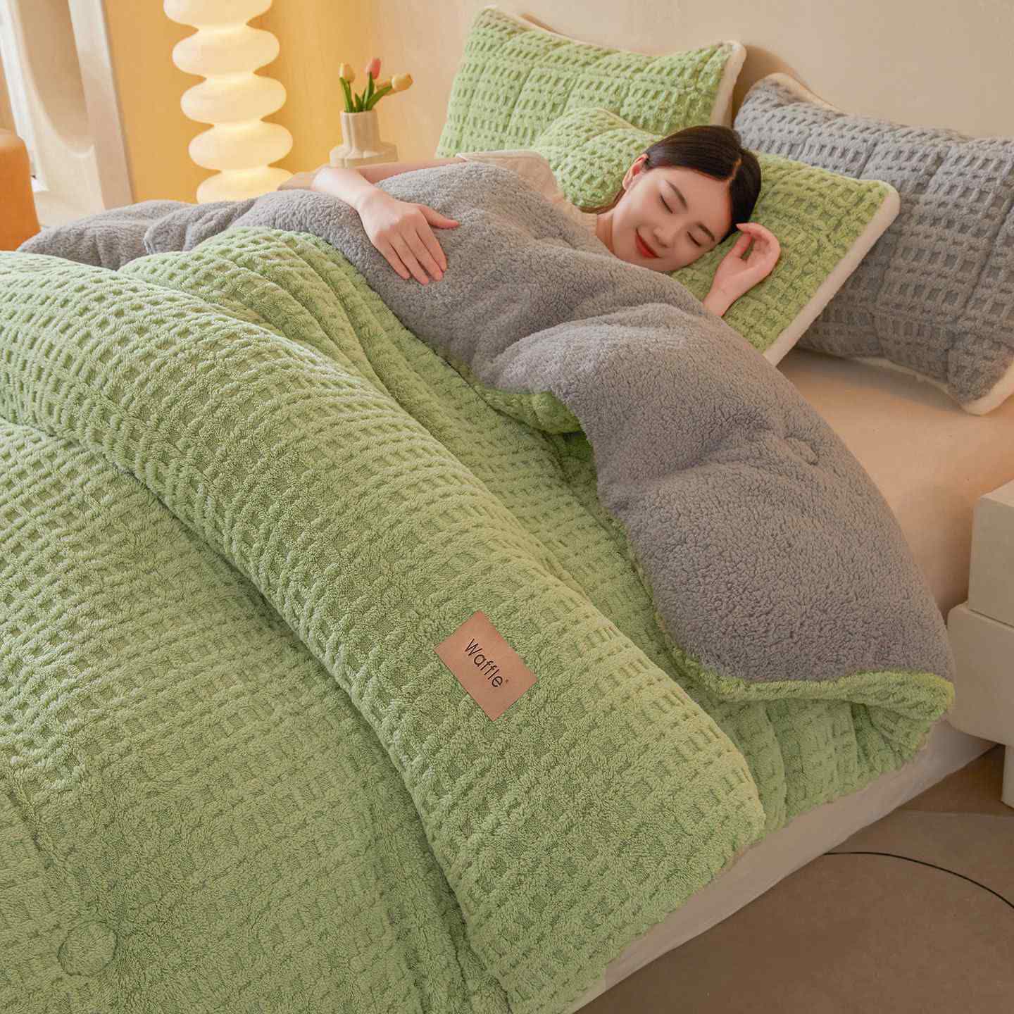 Coperta calda in peluche jacquard a nido d'ape - Verde - Matrimoniale - image 10