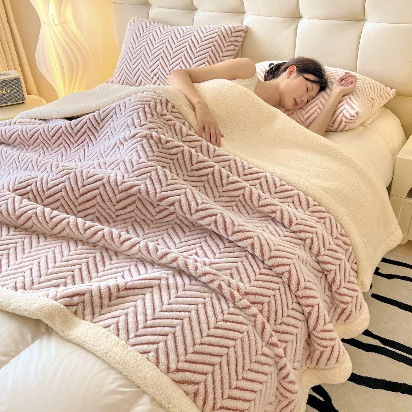 Coperta moderna in jacquard a righe - Rosa - 2 federe - 48cm x 74cm - image 10