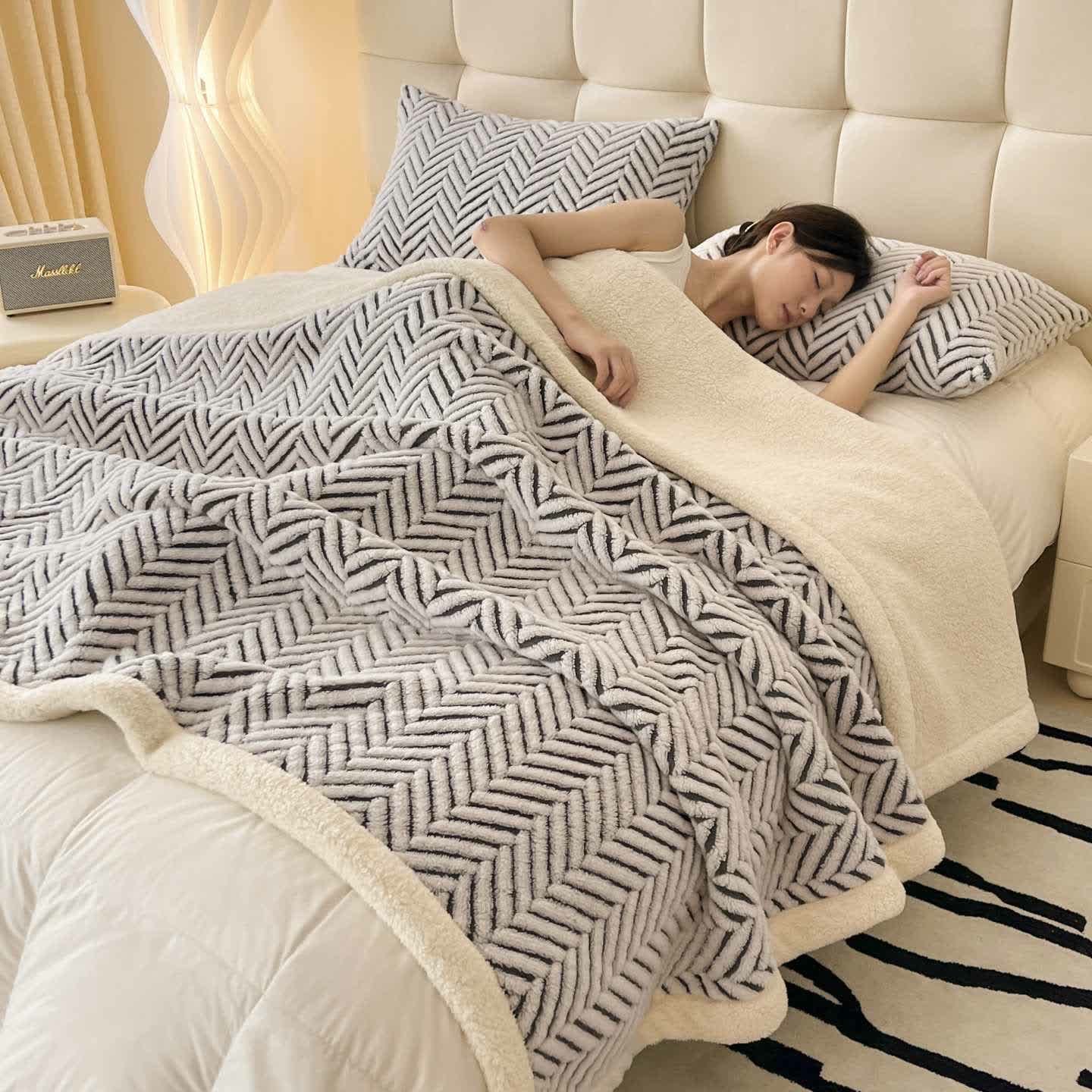 Coperta moderna in jacquard a righe - Grigio - 2 federe - 48cm x 74cm - image 14