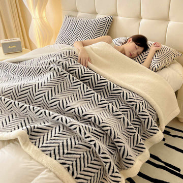 Coperta moderna in jacquard a righe - Nero - 2 federe - 48cm x 74cm - image 0