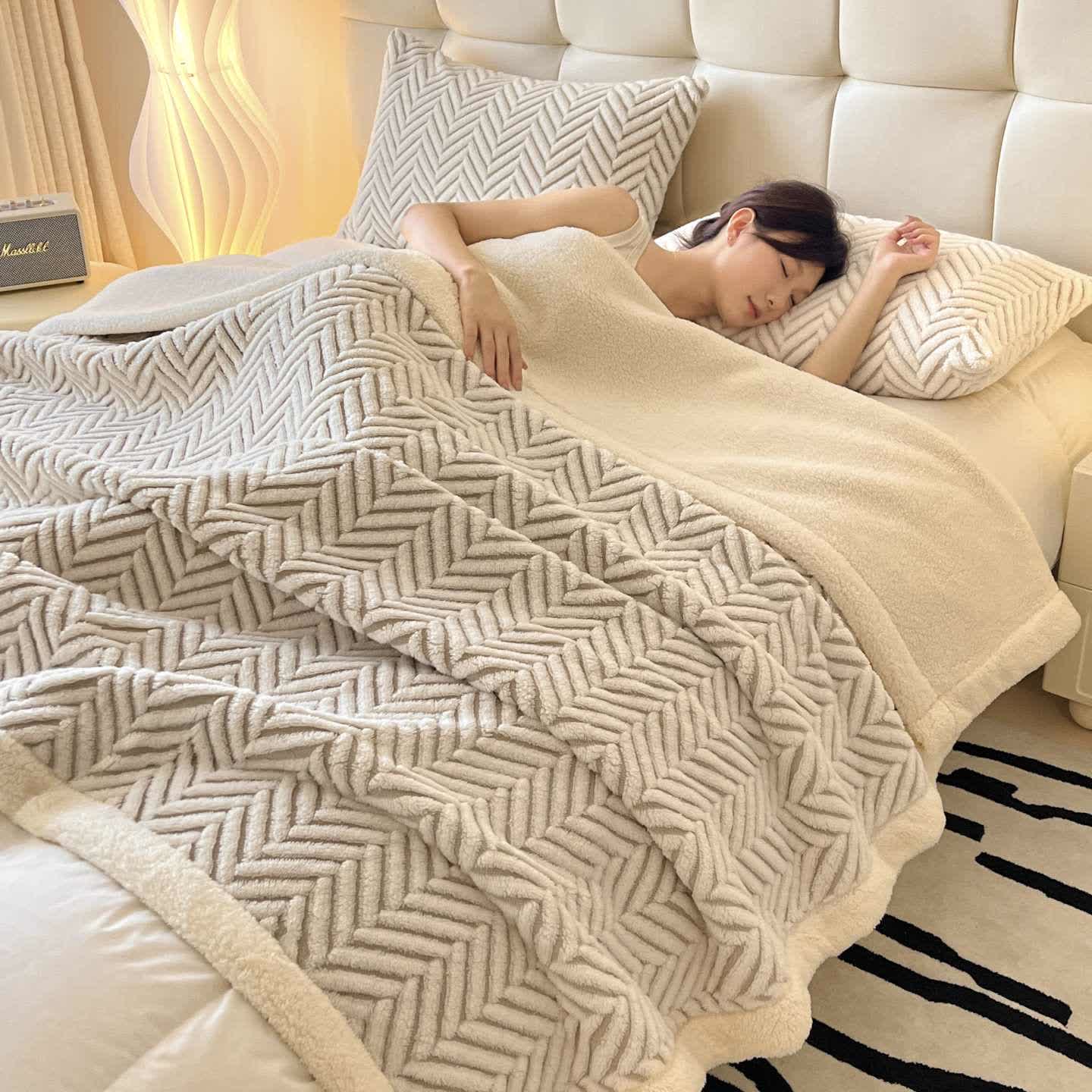 Coperta moderna in jacquard a righe - Beige - 2 federe - 48cm x 74cm - image 12