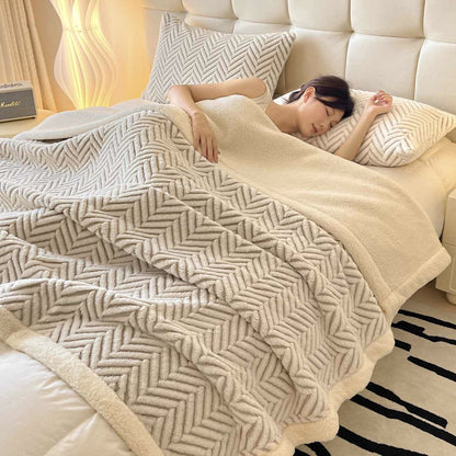 Coperta moderna in jacquard a righe - Beige - 2 federe - 48cm x 74cm - image 12