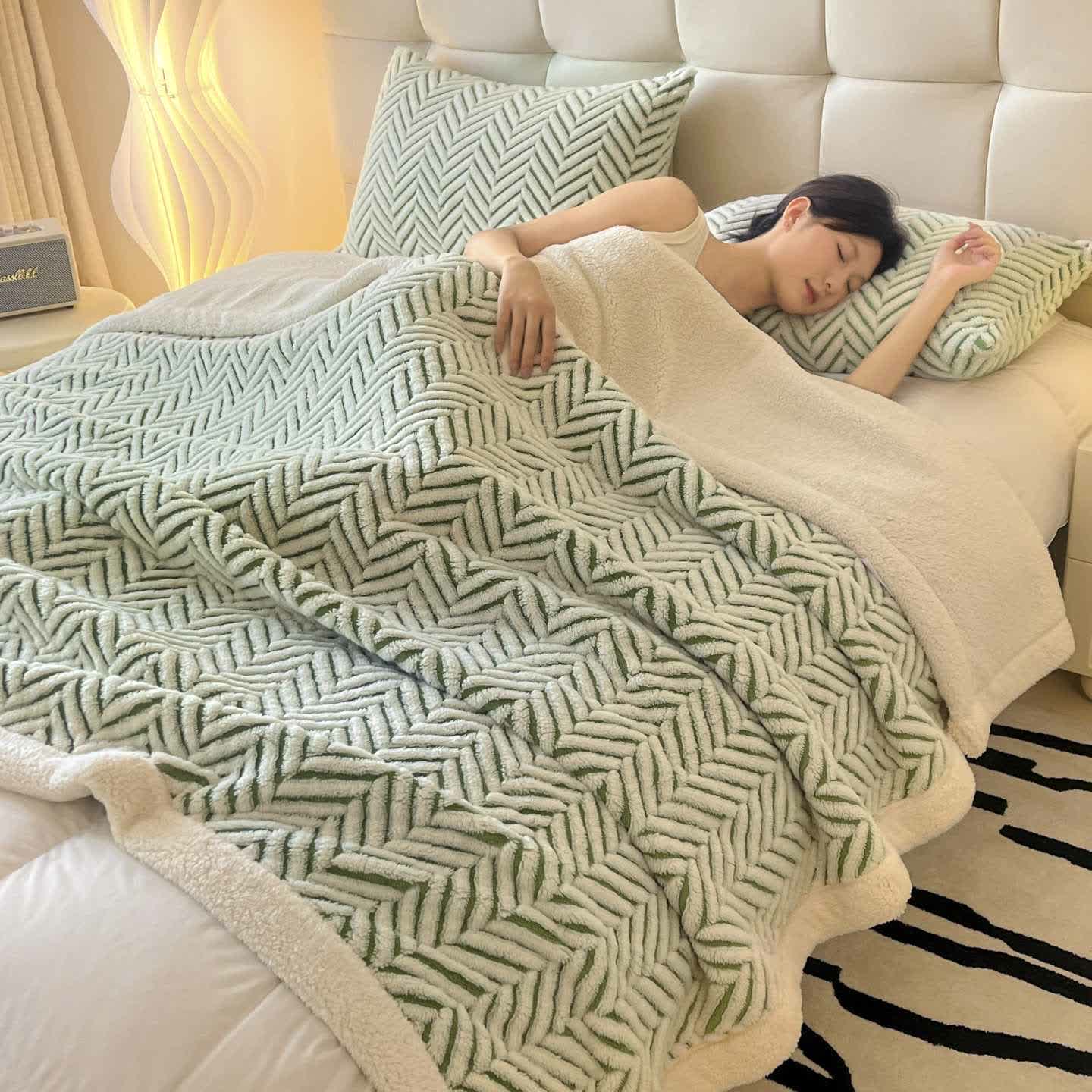 Coperta moderna in jacquard a righe - Verde - 2 federe - 48cm x 74cm - image 18