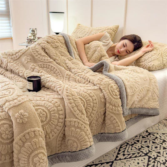 Coperta in peluche con motivo floreale in rilievo circolare - image 0