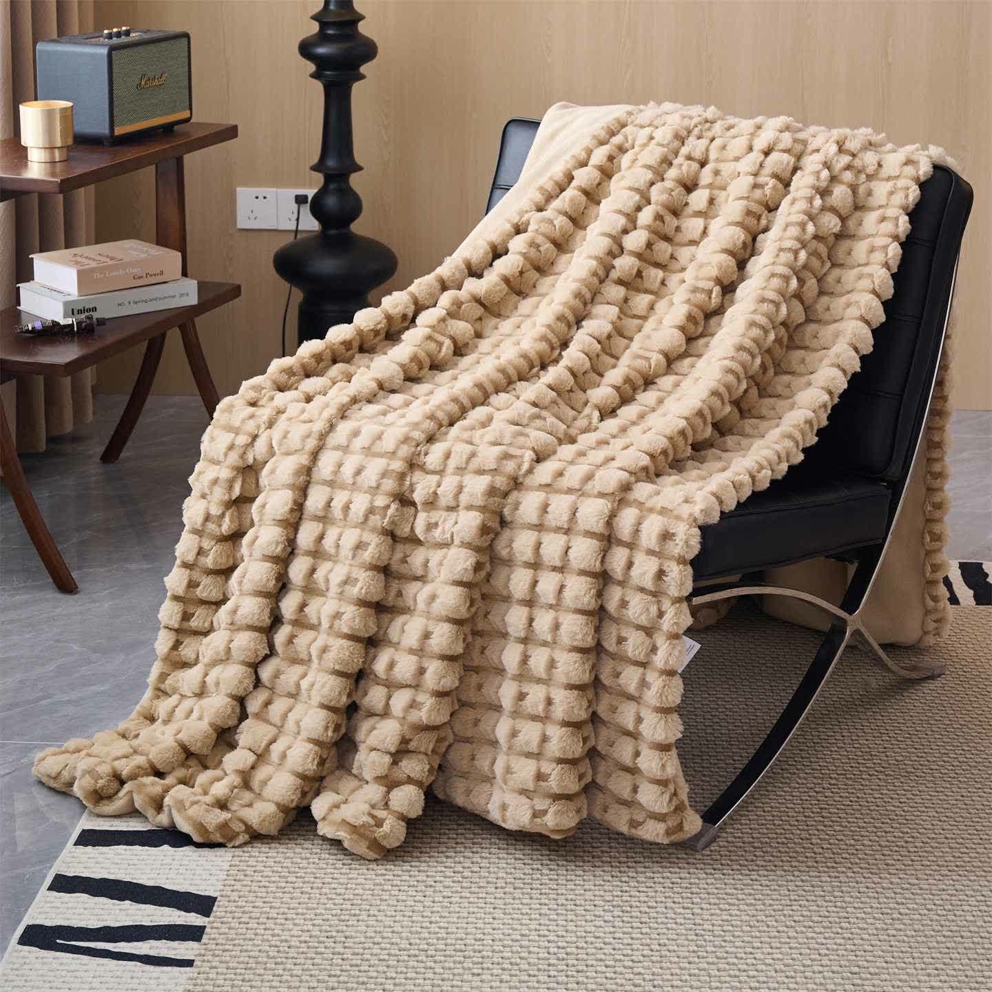 Moderna e lussuosa coperta in pile - Cammello - Matrimoniale - image 0