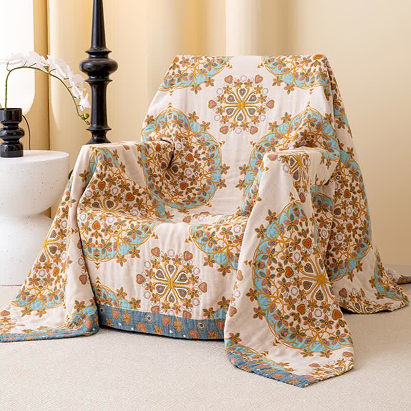 Trapunta in garza di cotone con motivo floreale vintage esotico - image 3