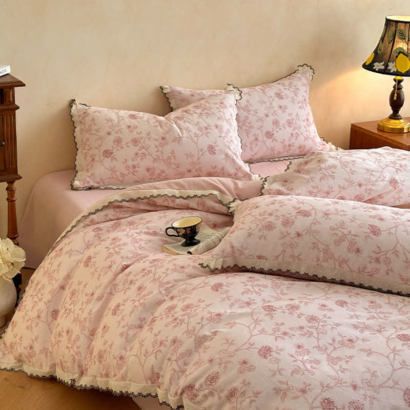 Set di biancheria da letto vintage in cotone con pizzo floreale - image 5
