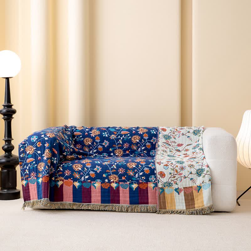 Trapunta rustica in garza di cotone floreale blu - image 3