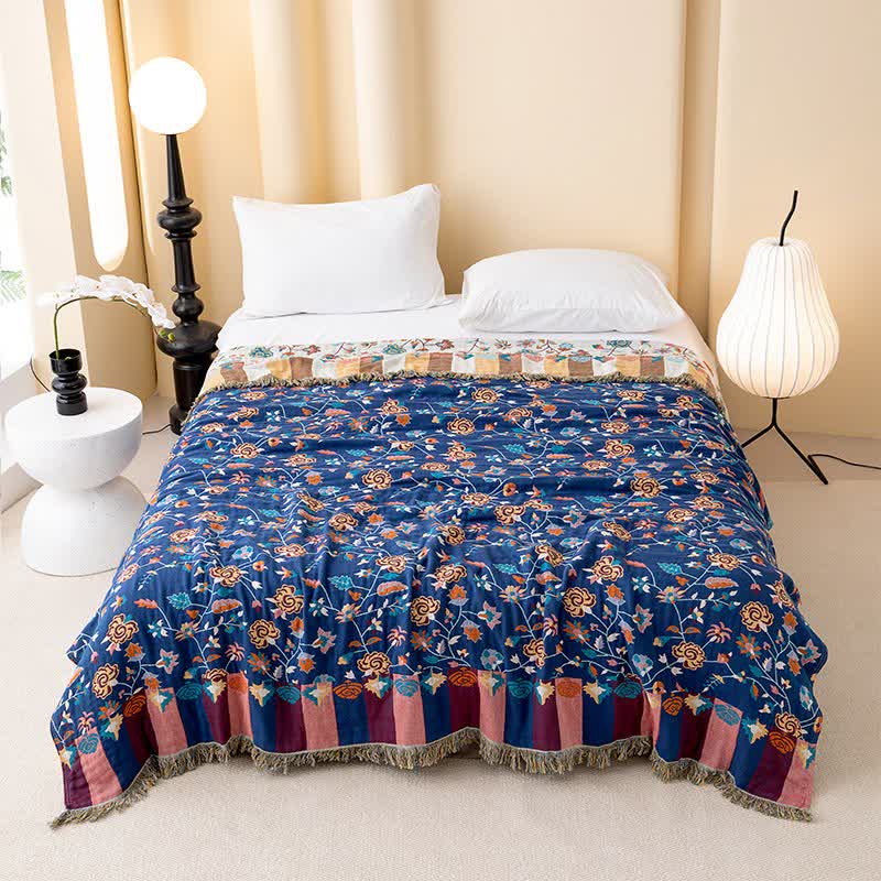 Trapunta rustica in garza di cotone floreale blu - Matrimoniale - image 0